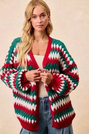 Stylish Waistband Neutral Tone IP6171S-10 | CHRISTMAS THEME TEXTURED SWEATER CARDIGAN
