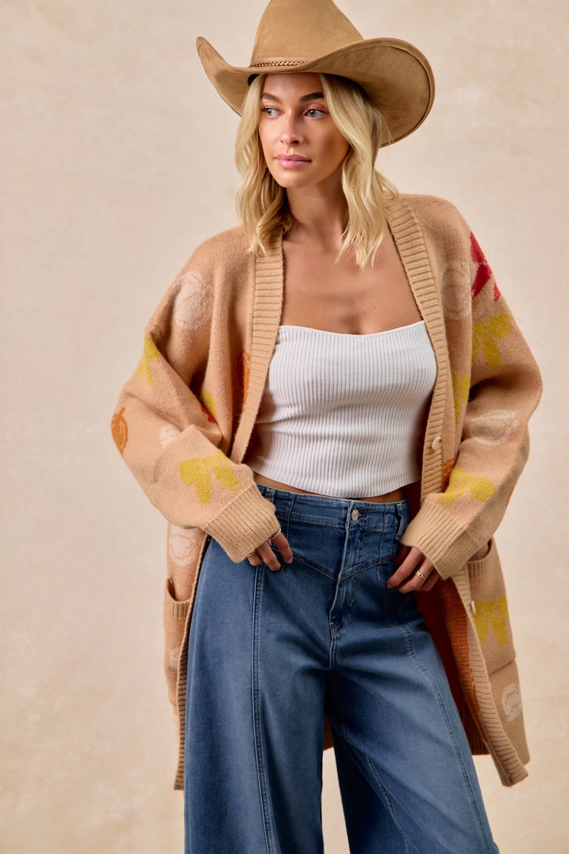 IP6173G-09 | THANKSGIVING THEME PATTERN LONG SWEATER CARDIGAN Quick Pack