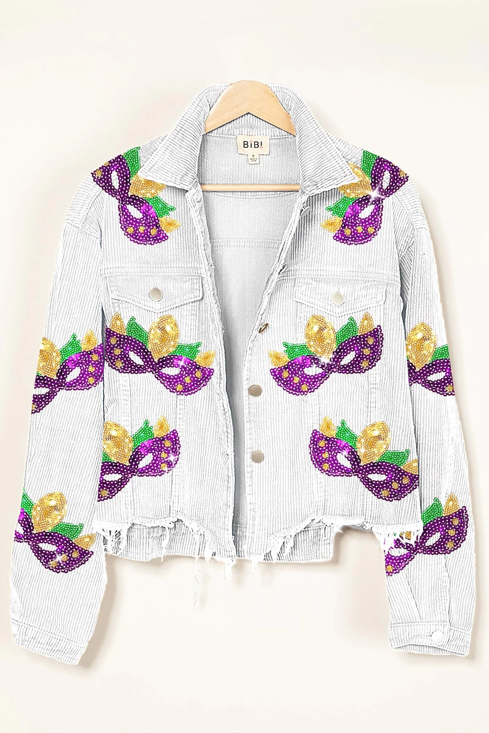 Simple Chill Piece IP6187-20 | MARDI GRAS SEQUIN PATCHES WASHED CORDUROY JACKET