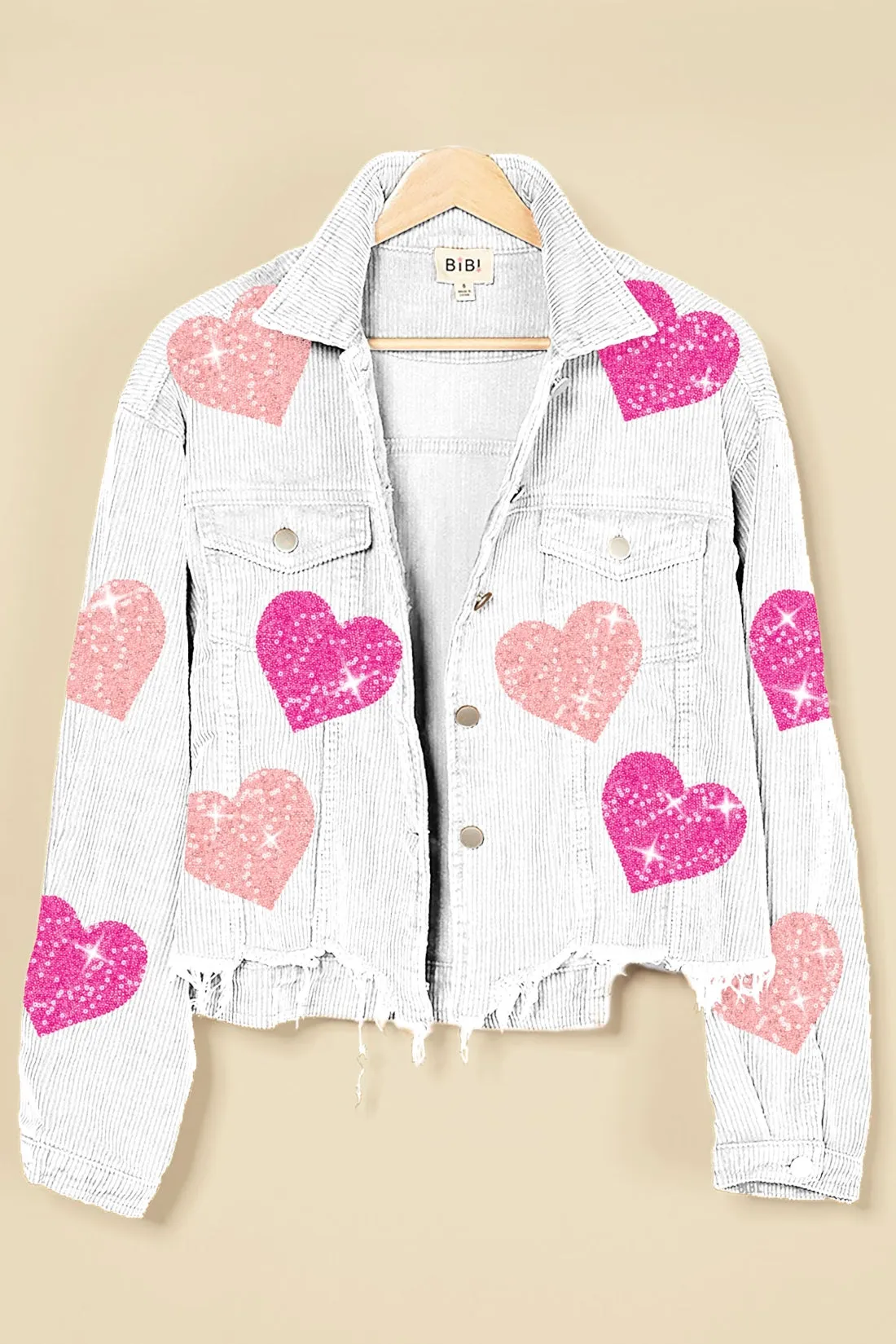 IP6187G-27 | SEQUIN HEART PATCHES WASHED CORDUROY JACKET Button Closure Storm Ready Gear