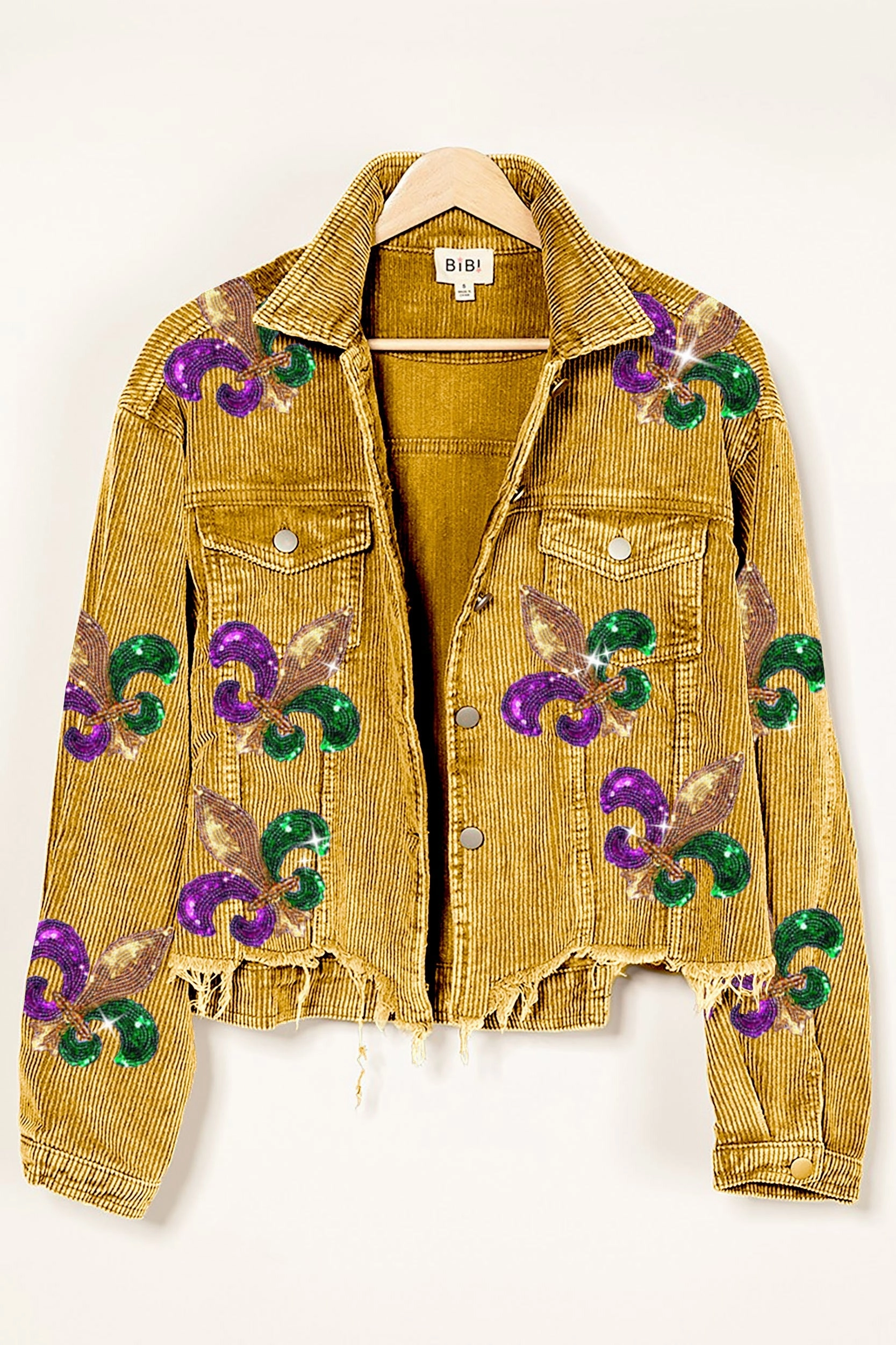 IP6187G-18 | FLEUR DE LIS SEQUIN PATCHES MARDI JACKET Simple Bow Street Style