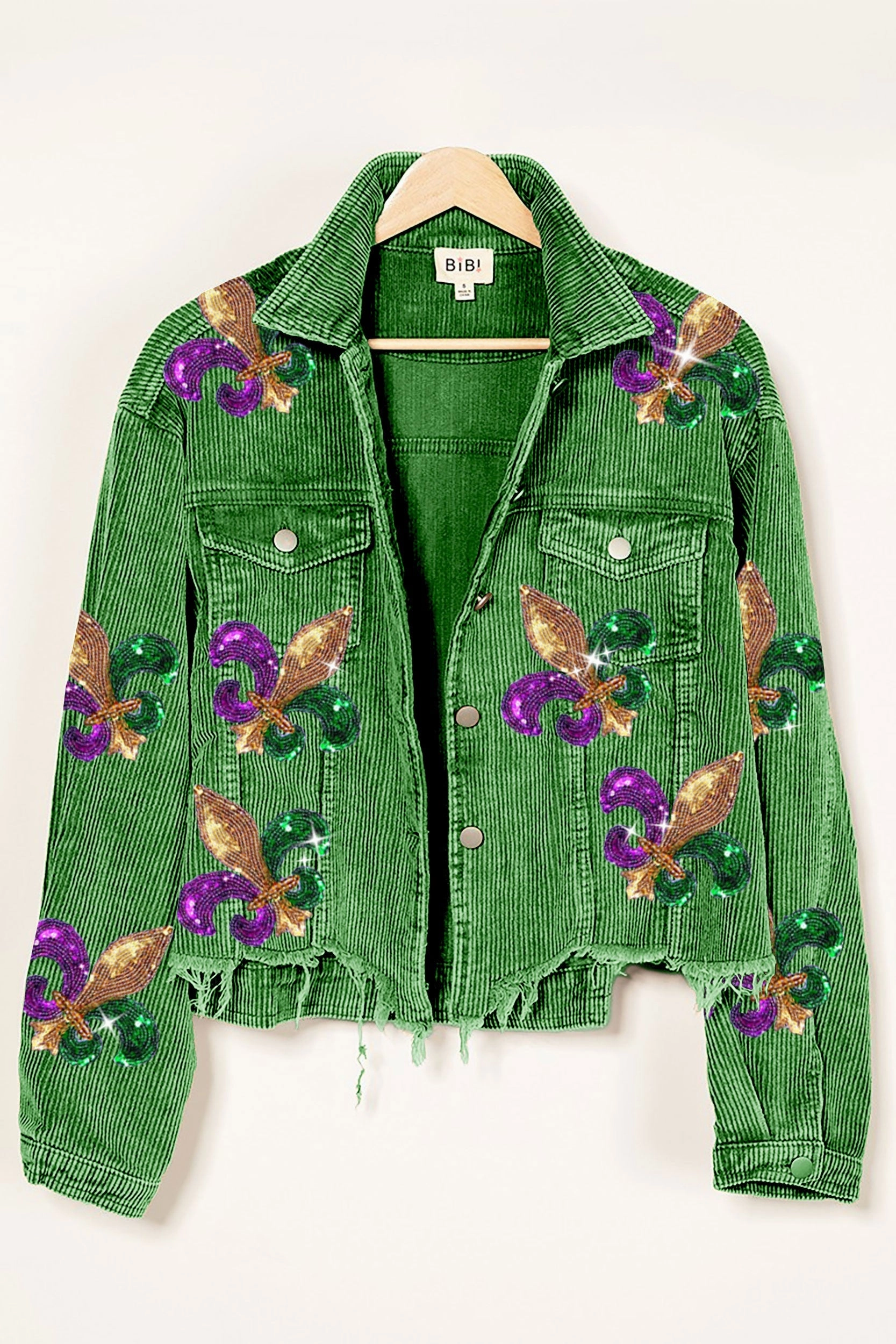IP6187G-18 | FLEUR DE LIS SEQUIN PATCHES MARDI JACKET Texture Soft Work Option
