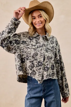 IP6187S-57 | WASHED ROSE PRINTED CROPPED DENIM JACKET City Ready No Smell