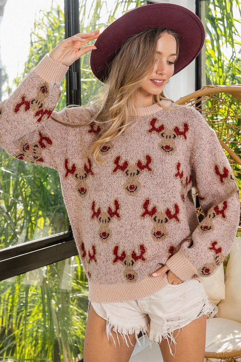 Urban appeal Thermal Lining IP6406J-02 | RUDOLPH PATTERN CHRISTMAS KNIT PULLOVER