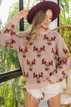 Urban appeal Thermal Lining IP6406J-02 | RUDOLPH PATTERN CHRISTMAS KNIT PULLOVER