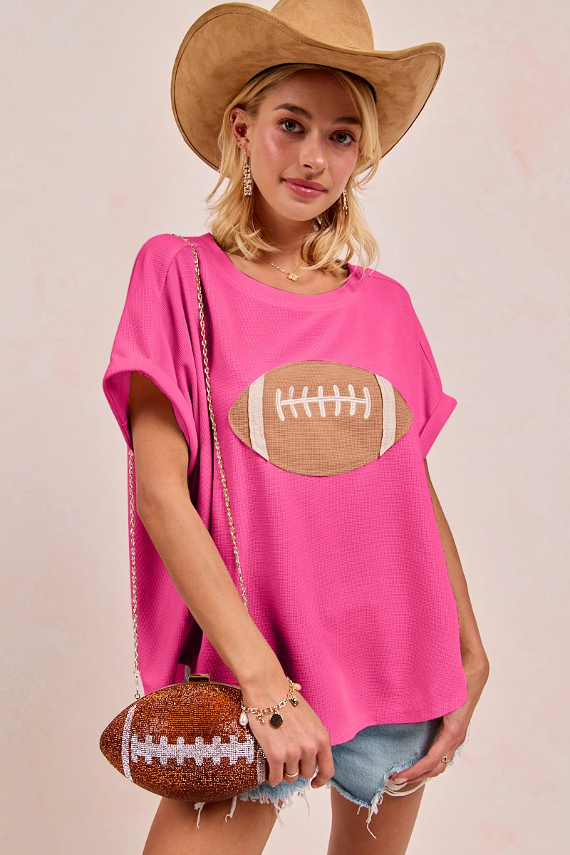 Luxury Appeal Casual Outdoor Look IP8188G-59 | GAMEDAY FOOTBALL PATCHWORK WAFFLE SHORT TOP