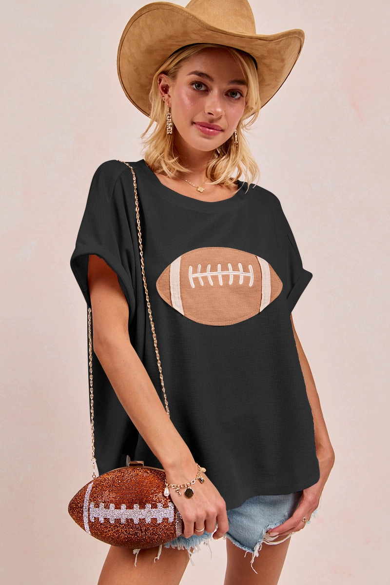 Comfy Fit Piece IP8188G-59 | GAMEDAY FOOTBALL PATCHWORK WAFFLE SHORT TOP