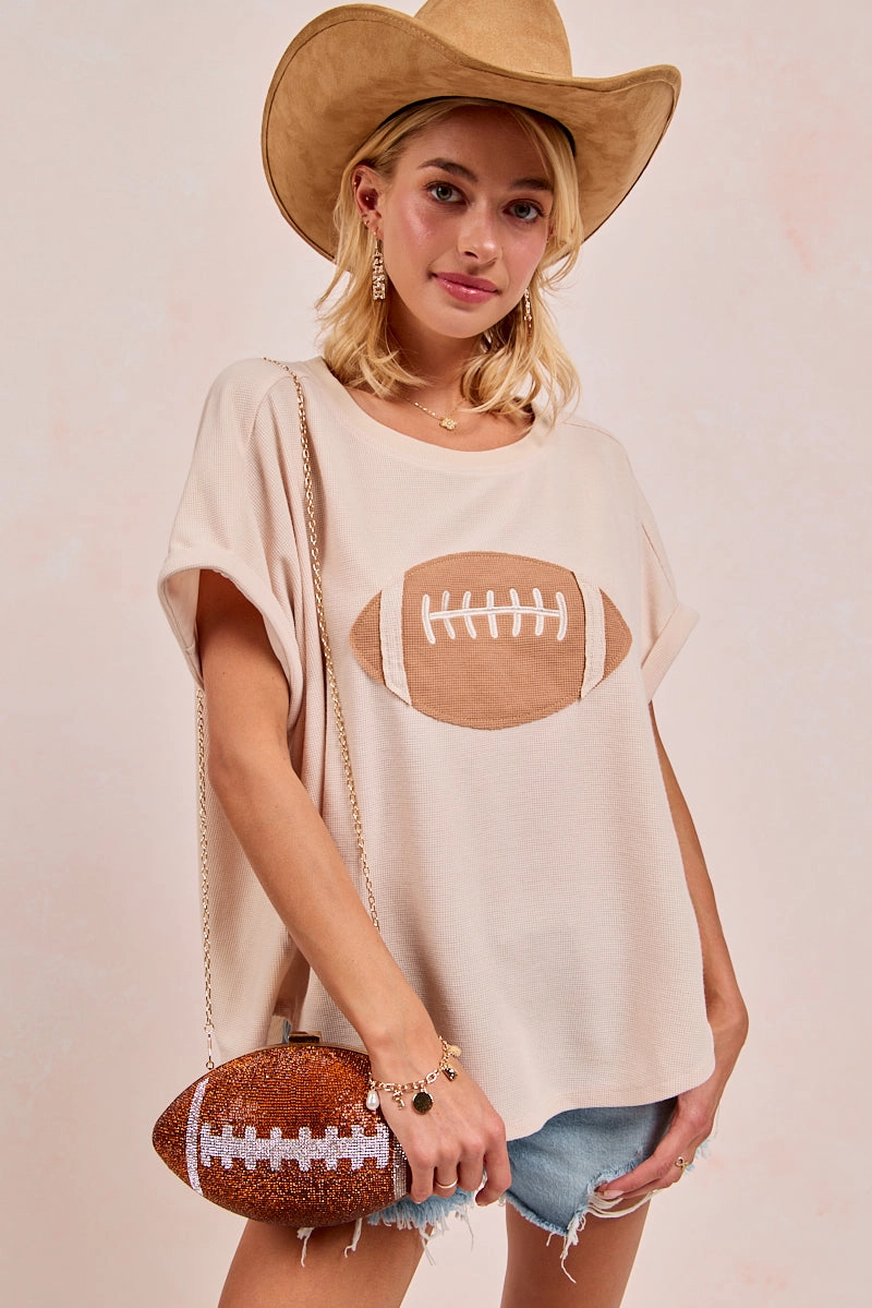 3-In-1 Set IP8188G-59 | GAMEDAY FOOTBALL PATCHWORK WAFFLE SHORT TOP