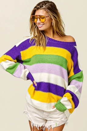 IP8223-02 | MARDI GRAS MULTI COLOR STRIPE SWEATER Functional-Design Fluid Cut