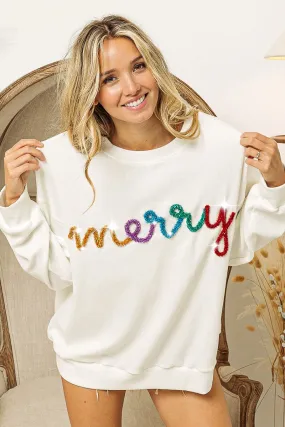 Breathable City Style IP8232-44 | MERRY TINSEL LETTERING TWO TONE RIB PULLOVER