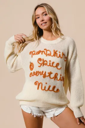 IP8254G-08 | PUMPKIN LETTERING THANKSGIVING SWEATER Relaxed Daily Style