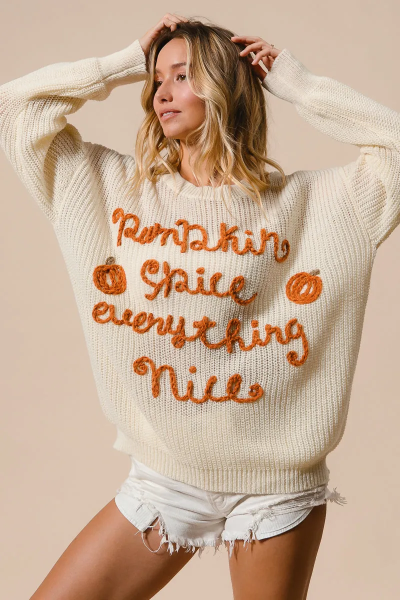 IP8254G-08 | PUMPKIN LETTERING THANKSGIVING SWEATER Wool blend
