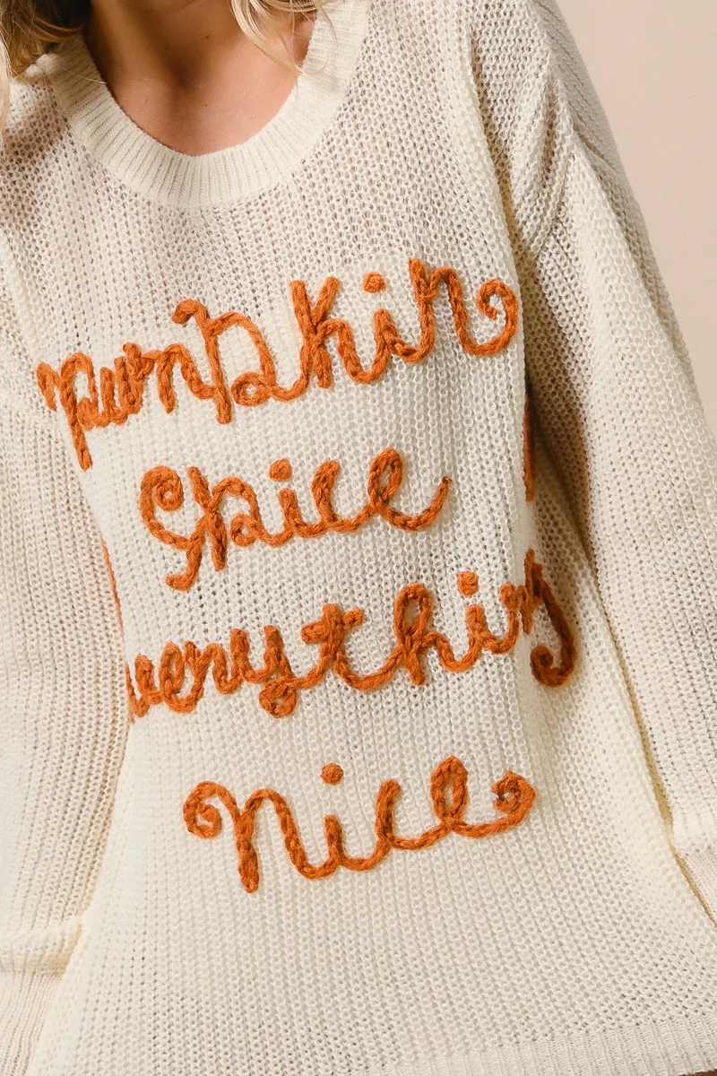 IP8254G-08 | PUMPKIN LETTERING THANKSGIVING SWEATER Autumn Ready Comfy Street Piece