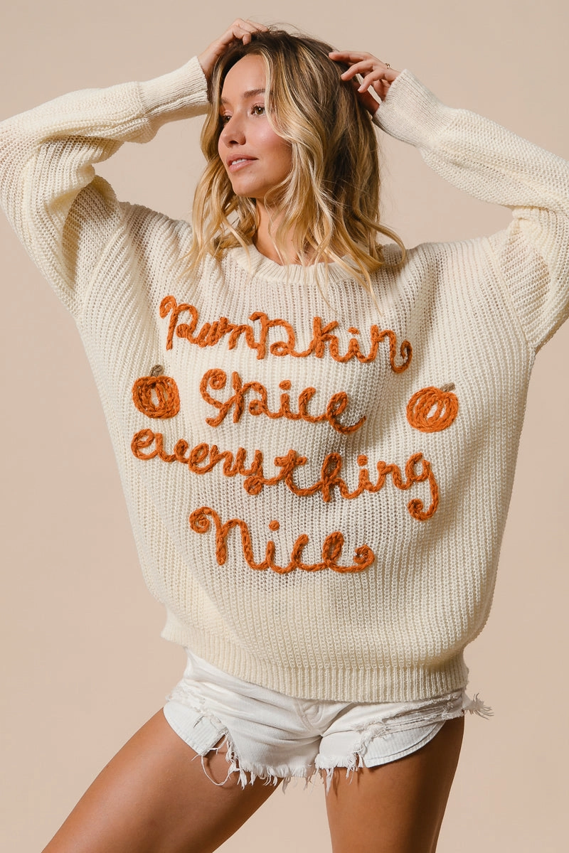 Layer Essential IP8254G-08 | PUMPKIN LETTERING THANKSGIVING SWEATER