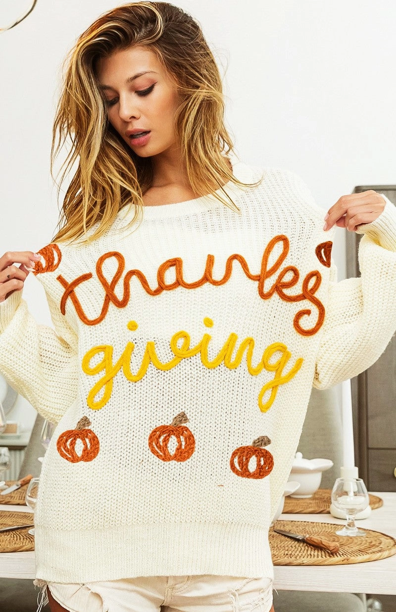 Core Utility IP8254J-06 | THANKSGIVING LETTER SWEATER TOP