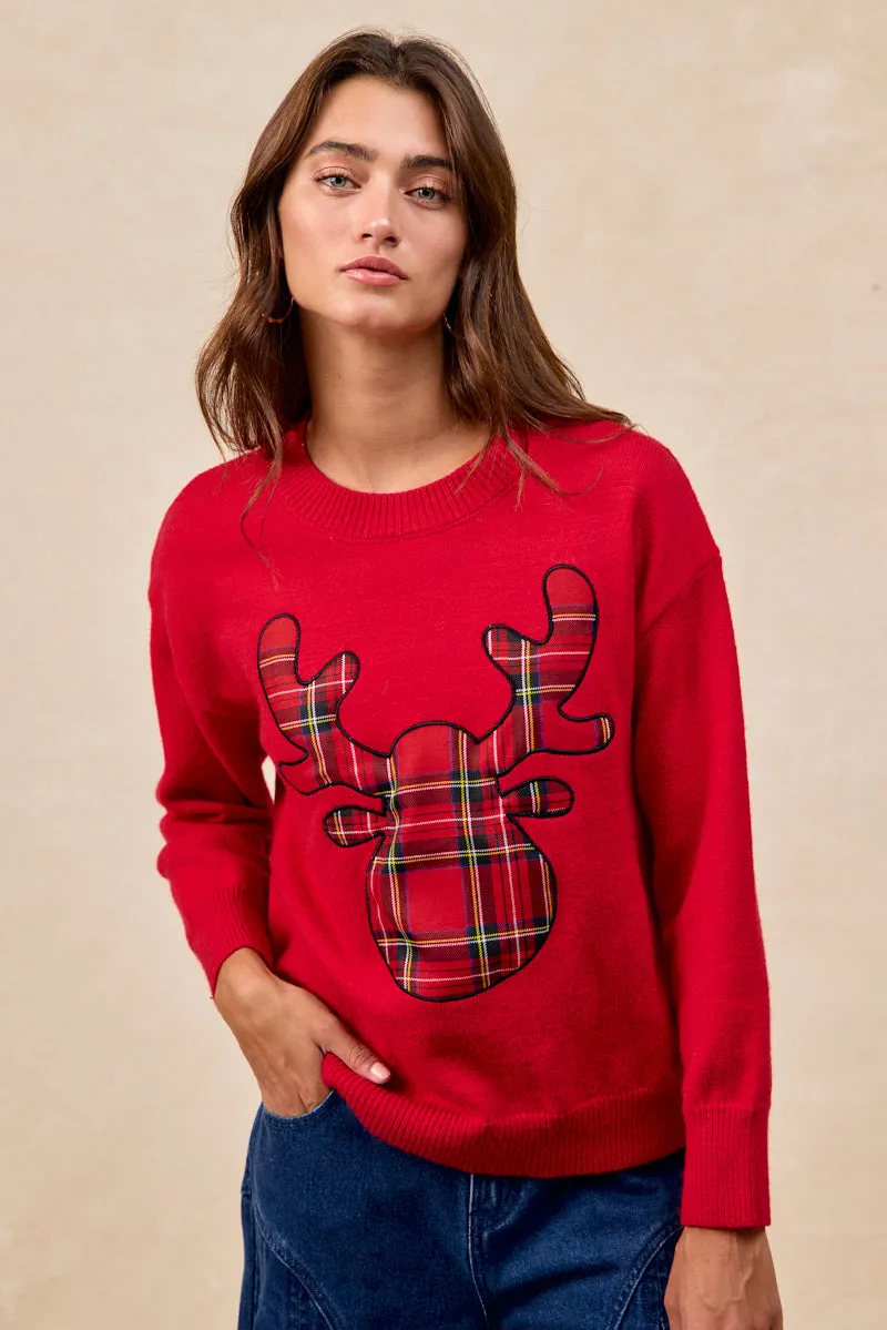 IP8254S-11 | CHRISTMAS PLAID RUDOLPH KNIT TOP Street Comfort