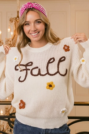 Urban Fit Look Double Breasted IP8255J-01 | FALL YARN STITCHING LETTER FLOWER APPLIQUE SWEATER
