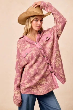 IP8315G-06 | FLORAL PRINT WASHED WAFFLE THERMAL SHACKET Wind Blocking Fabric Solid Color