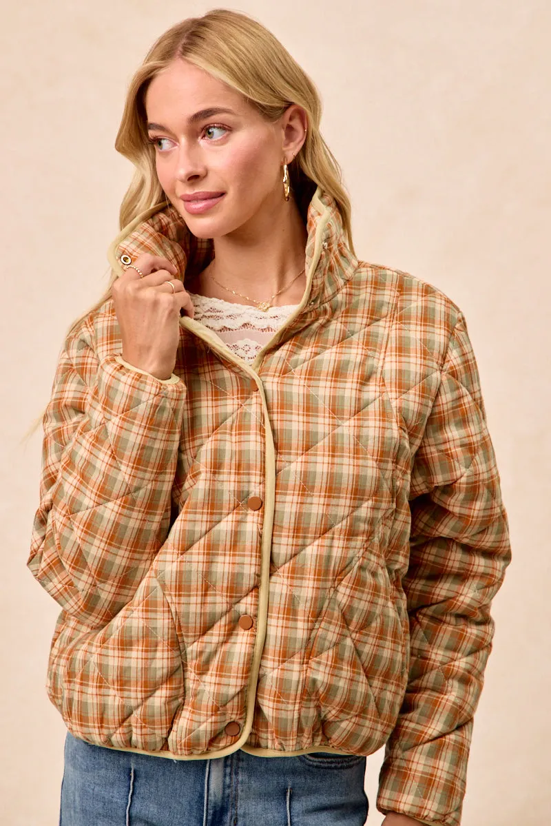 Wrinkle-Resistant IP8318G-09 | VINTAGE PLAID PIPING DETAIL QUILTED JACKET