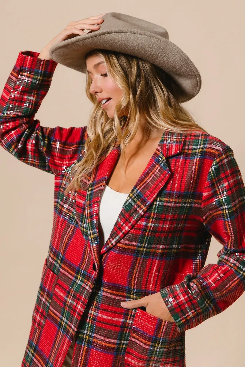 No Smell IP8352G-03 | CHRISTMAS BRUSHED PLAID SEQUIN PATCH JACKET