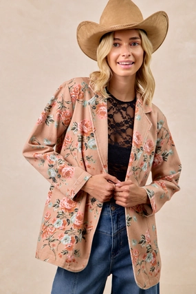 IP8352G-05 | FLORAL PRINTED PATCH POCKETS SINGLE BLAZER Light wash Fast Move