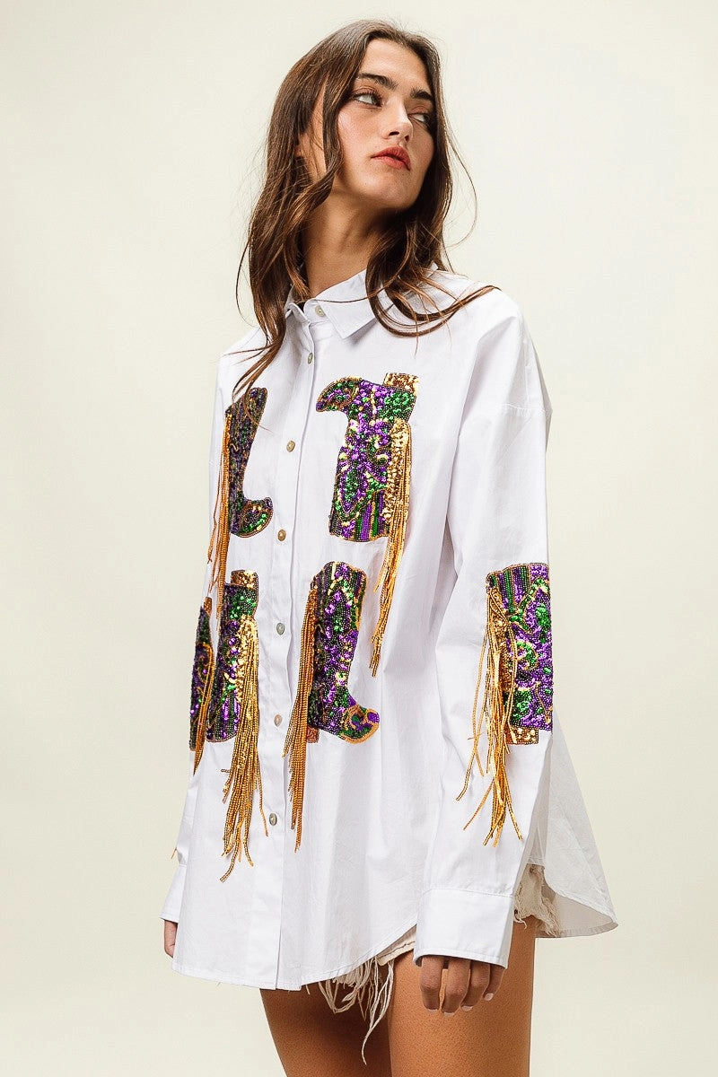 IP8524G-02 | MARDI GRAS SEQUIN BOOTS EMBROIDERY SHIRT Work Flex Stylish Fit