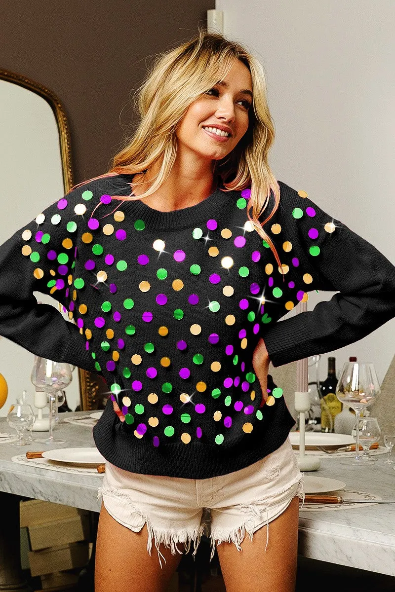 IP9329-02 | MARDI GRAS COLORS SPANGLED KNIT PULLOVER Comfy Fit Piece
