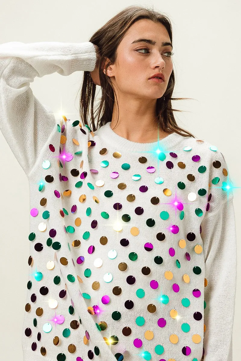 Layer Essential Piece Sporty Chic IP9329-02 | MARDI GRAS COLORS SPANGLED KNIT PULLOVER