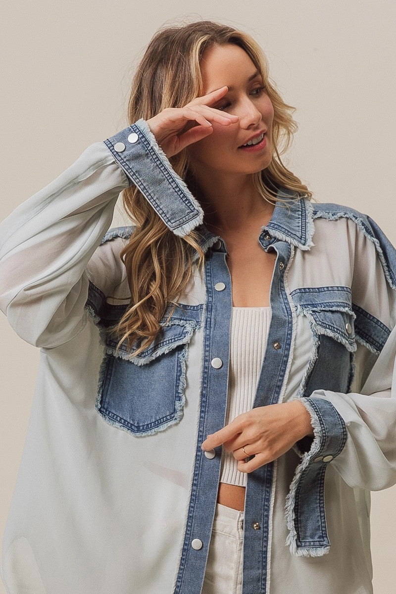 Work Tough Snow Day IP9762-01 | FRAYED EDGE DENIM CONTRAST CHIFFON JAKCET