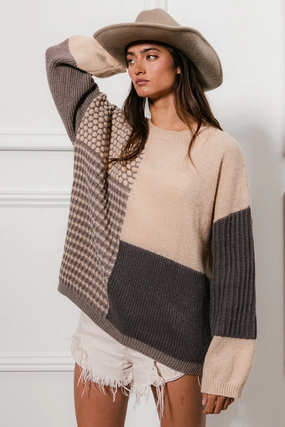 Single Breasted Flexible Comfort IT1331-01 | MIXED PATTERN BLOCK SWEATER