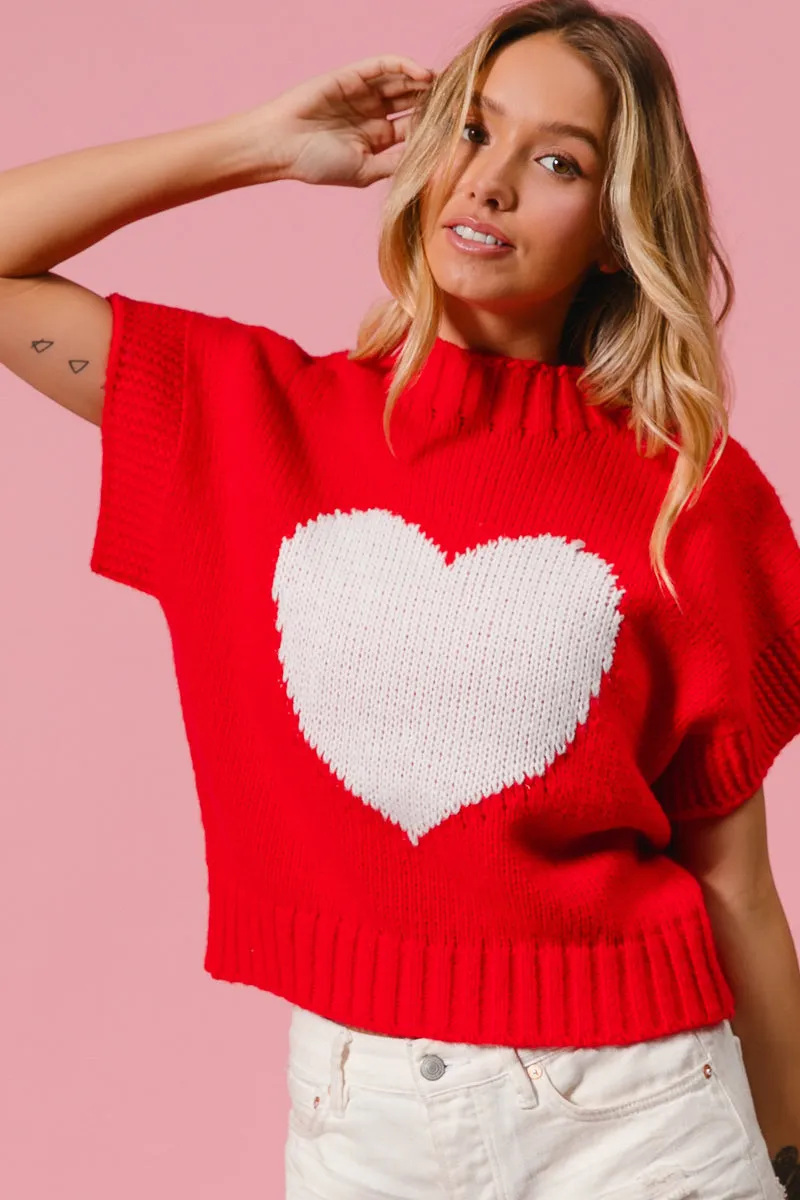 Everyday Look IT1388-11 | RIB BANDED HEART PATTERN VALENTINES SWEATER