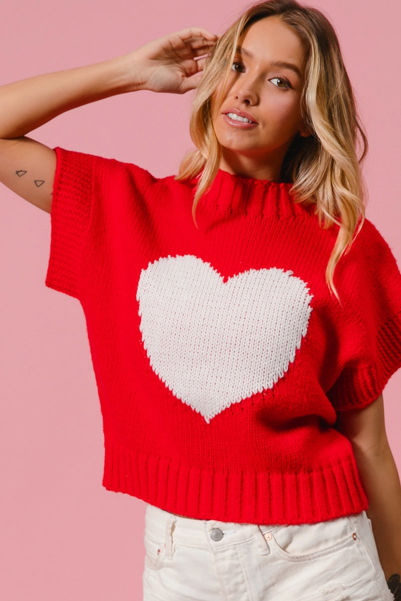 Minimal Vibe IT1388-11 | RIB BANDED HEART PATTERN VALENTINES SWEATER