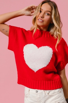 Minimal Vibe IT1388-11 | RIB BANDED HEART PATTERN VALENTINES SWEATER