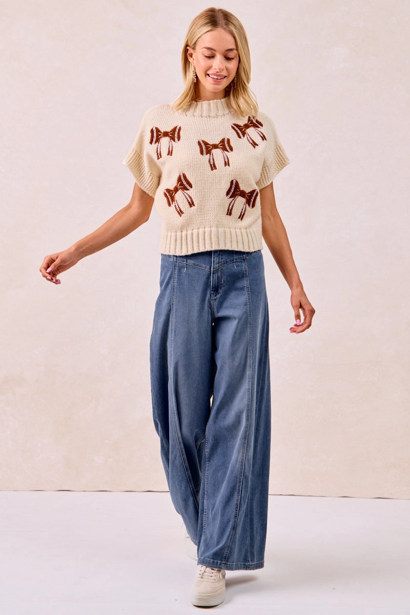 IT1388K-31 | GAMEDAY THEME FOOTBALL RIBBON PATCHED TOP Daywear