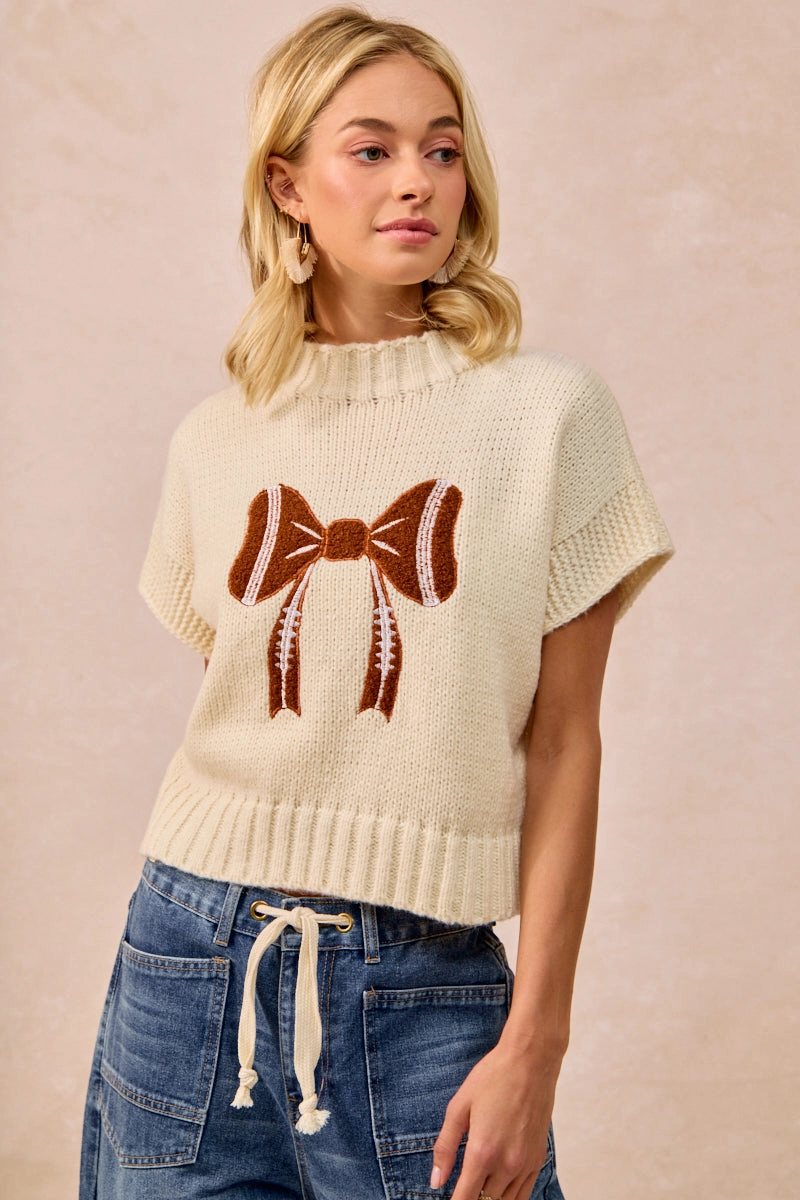 Autumn Wear Dry Weather Look IT1388K-32 | GAMEDAY THEME RIBBON PATCHED SWEATER TOP