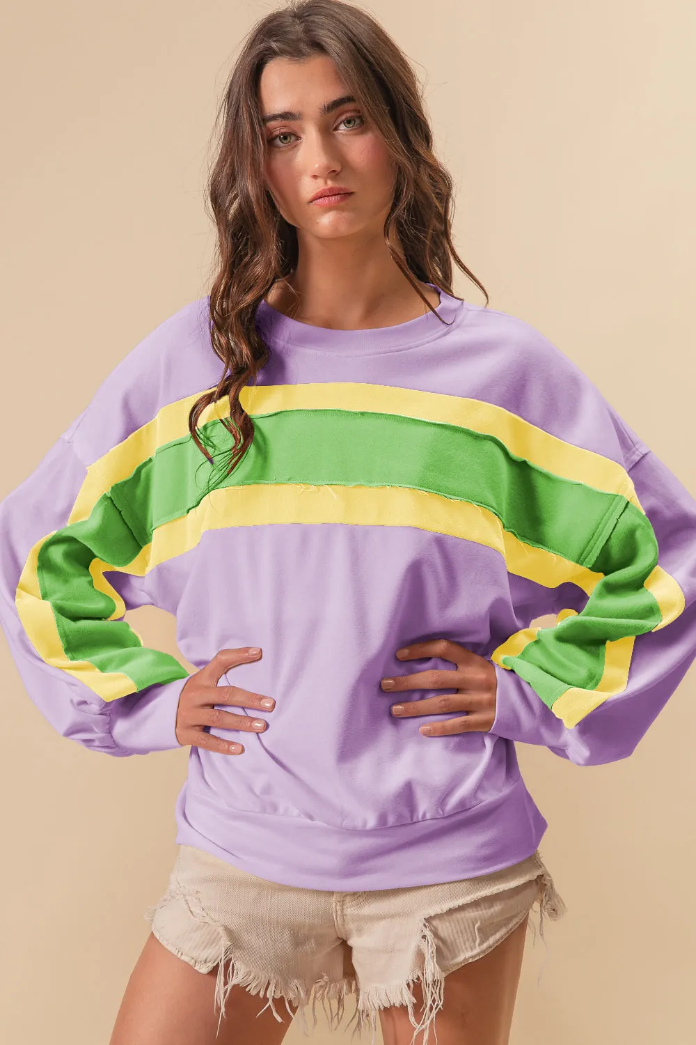 Corduroy texture clean design IT1485-02 | FRENCH TERRY MARDI GRAS COLOR BLOCK PULLOVER