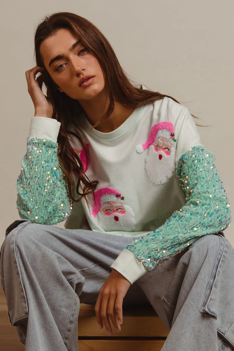 Tech Use Refined Casual IT1508G-32 | VELVET SEQUIN BEARD SANTA CHRISTMAS PULLOVER