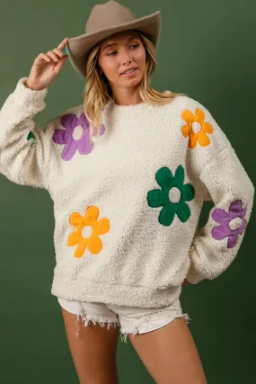 IT1508G-49 | MARDI GRAS COLORS FLOWER PATCHES FLEECE SWEATSHIRT Urban Outdoor Look