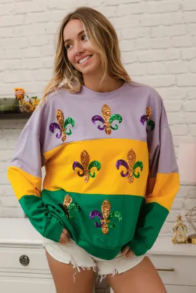 IT1508G-53 | SEQUIN FLEUR DE LIS MARDI GRAS SWEATSHIRT Quick-Dry Material