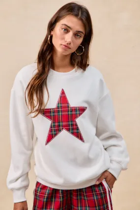 IT1508S-70 | BRUSHED TERRY CHRISTMAS PLAID STAR PATCH TOP Organic Cotton