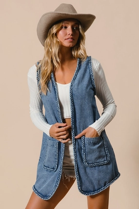 Stain Proof IT1759G-04 | BRAIDED EDGE WASHED LONG OPEN VEST