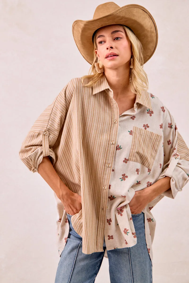 IT1770G-04 | FLORAL PRINT AND STRIPES MIX AND MATCH SHIRT TOP No Static