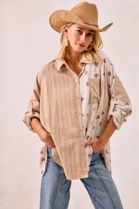 IT1770G-04 | FLORAL PRINT AND STRIPES MIX AND MATCH SHIRT TOP Fit For Travel