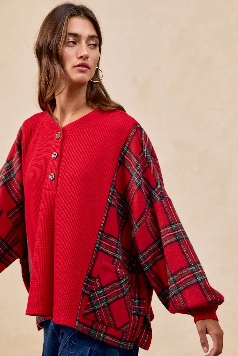 Outdoor Adventure IT1833S-02 | PLAID FLEECE WITH WAFFLE COMBO BUTTONED TOP