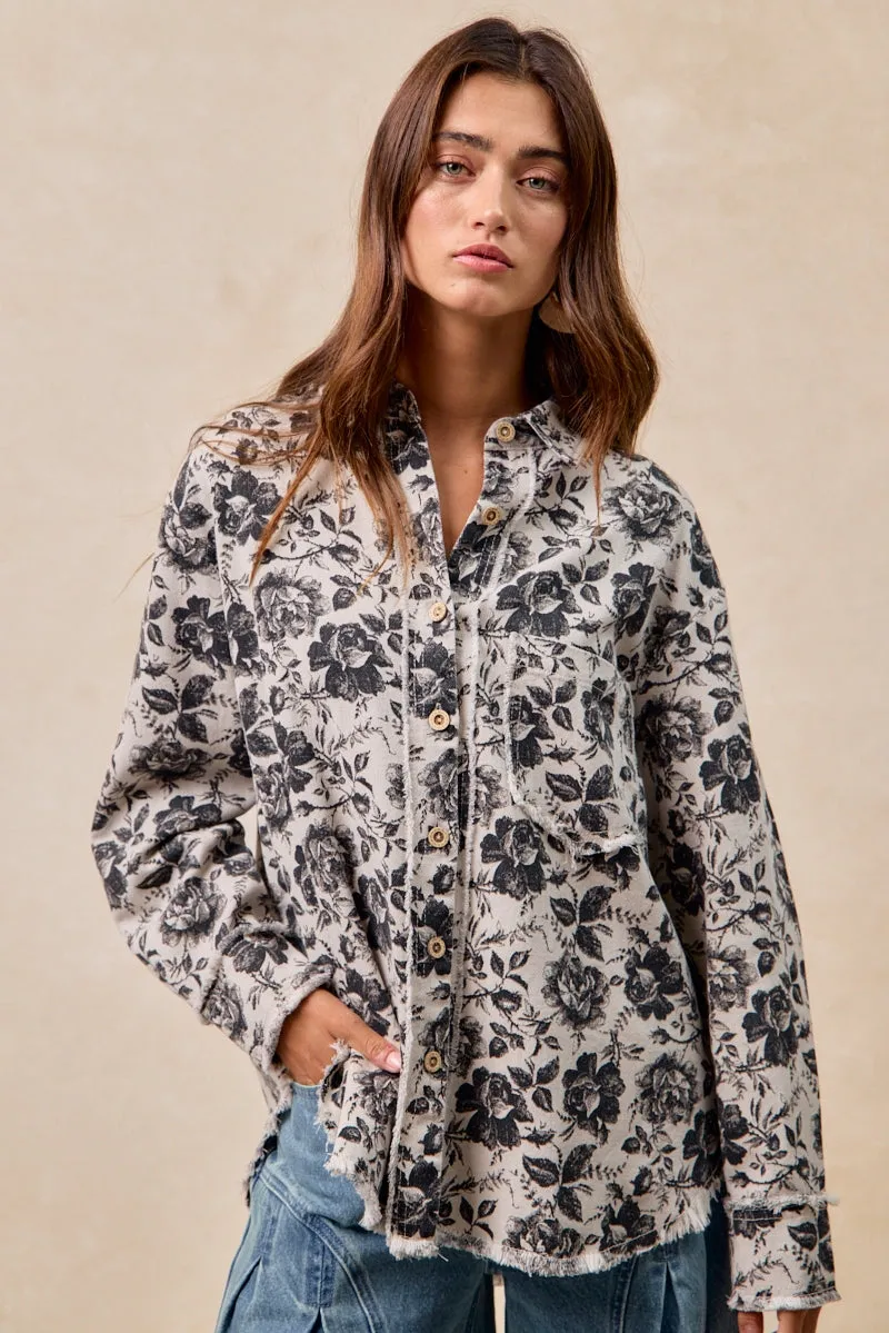 IT1835S-08 | WASHED ROSE TWILL SHIRTS TOP WITH FRAYED EDGE Breezy Layer Option Eco Nice