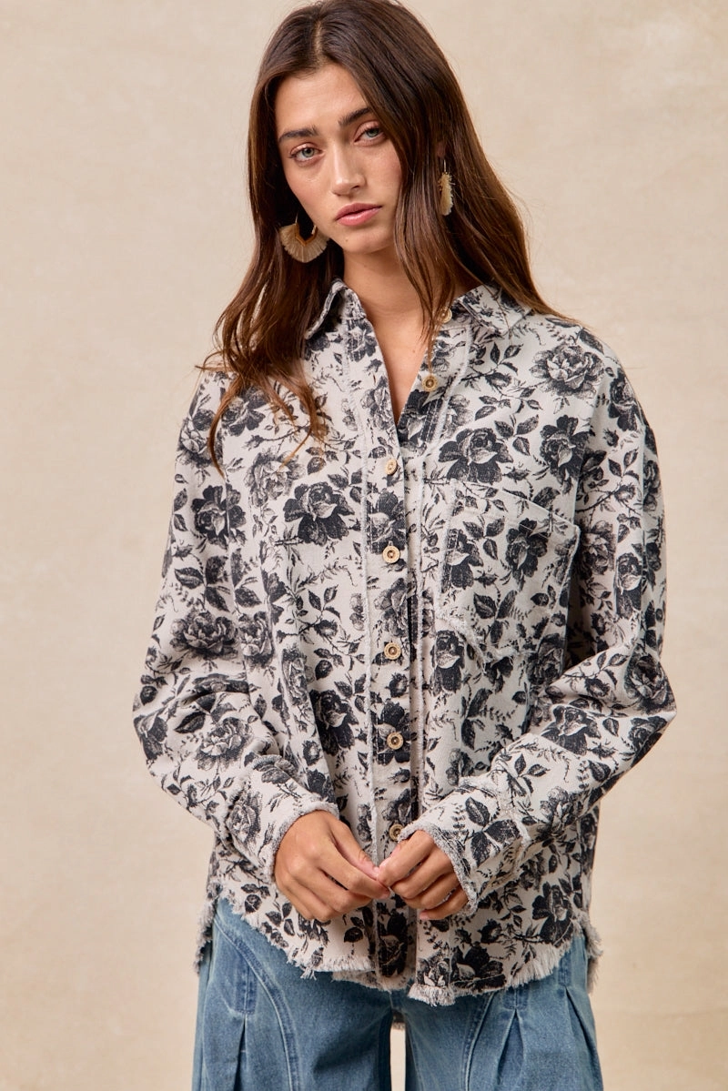 IT1835S-08 | WASHED ROSE TWILL SHIRTS TOP WITH FRAYED EDGE Core Ease Petite Fit