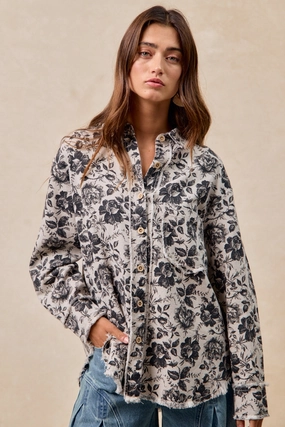 IT1835S-08P | WASHED ROSE TWILL SHIRTS TOP WITH FRAYED EDGE Cold Season Elegant Styling