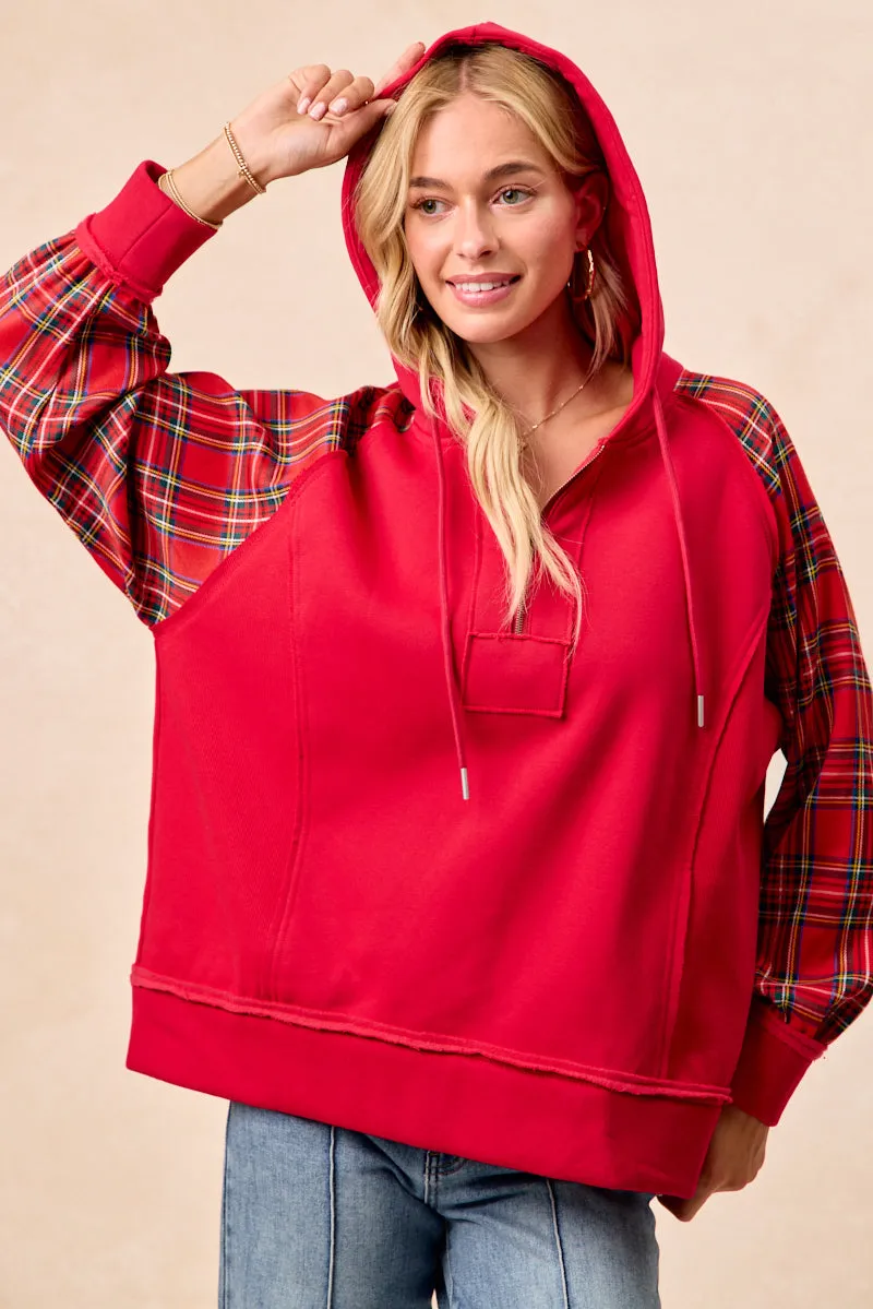 IT1976S-04 | CHRISTMAS THEME HALF ZIP UP HOODIE TOP All-Day Wear Tall Length