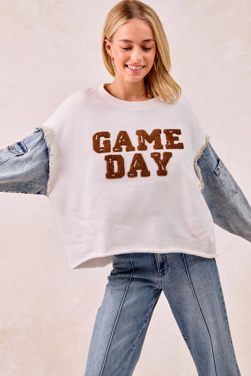 IT2150S-11 | GAMEDAY THEME DENIM SLEEVES TOP Simple Fit