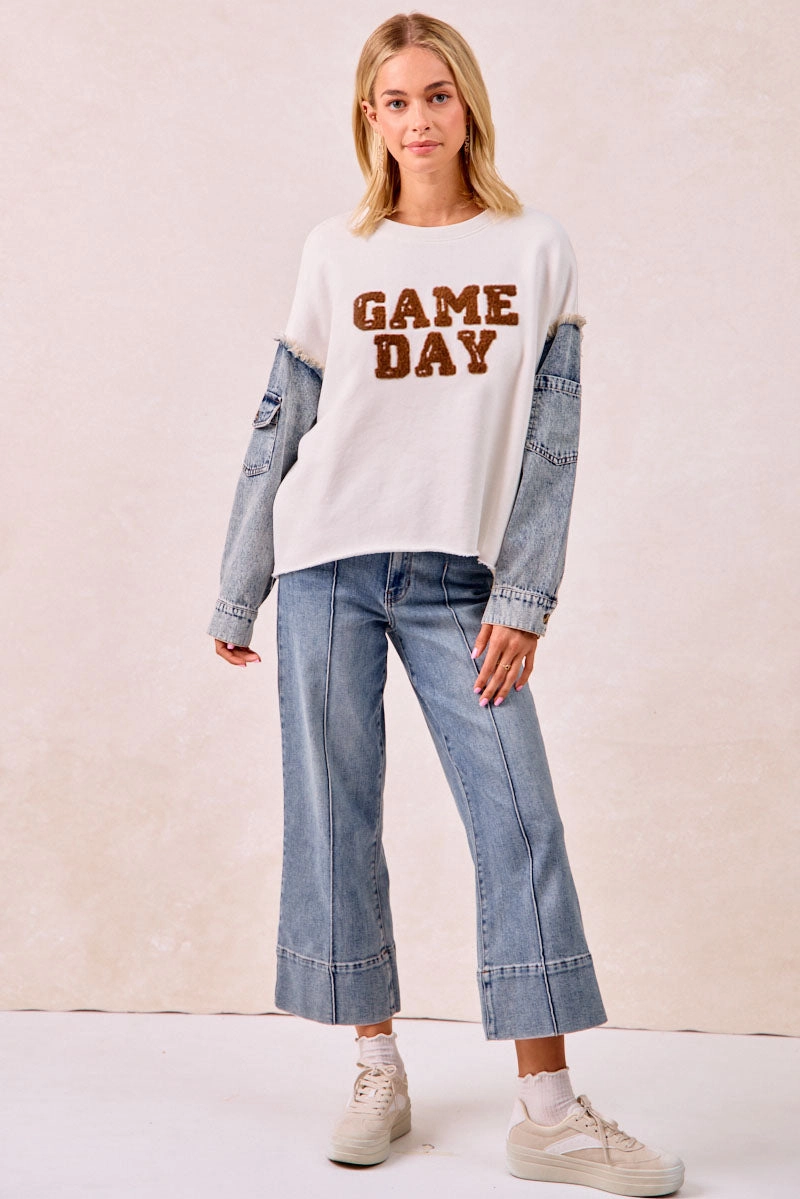 IT2150S-11 | GAMEDAY THEME DENIM SLEEVES TOP Stretch waistband